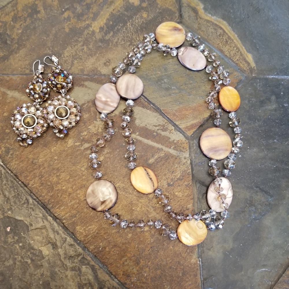 Vintage-Inspired Warm Tones Beaded Necklace and Earring Set
